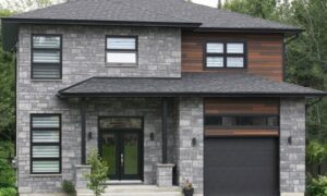 Maison résidentielle et porte de garage moderne.